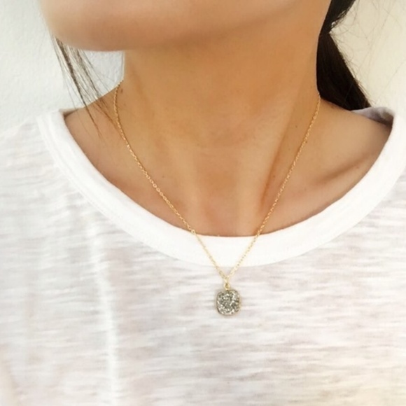 Stylish Platinum Druzy Gold Necklace - Picture 3 of 6